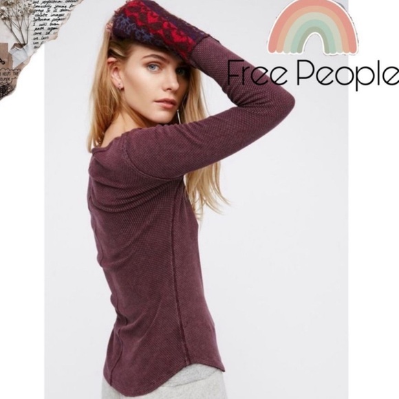 Free People Womens Art School Embroidered Cuff Waffle Knit Top Blouse size XS - Picture 7 of 7